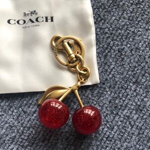 Coach Glittering Red Cherry Keychain with Gold Accents
